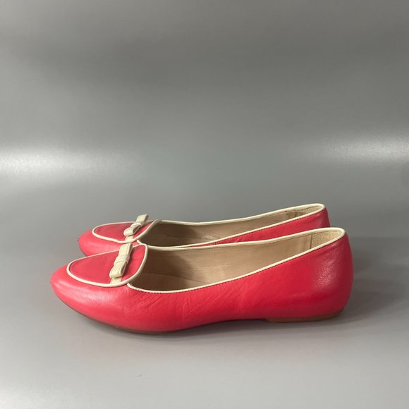 L.K. Bennett London Pink Leather Flat with White Bow, Size 38 - Picture 5 of 14